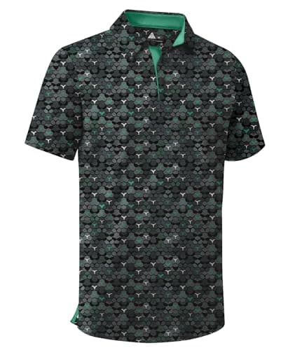 ZITY Men's Golf Shirts Short Sleeve Moisture Wicking Performance Print Patterns Casual Collared Golf Polo Shirt for Men Blackish Green - Image 1