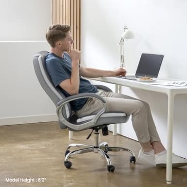 NEO CHAIR Office Desk Ergonomic Gaming Chair High Back Adjustable Computer Chair with Wheels and Lumbar Support Comfy Leather Executive Swivel (Grey) - Image 7
