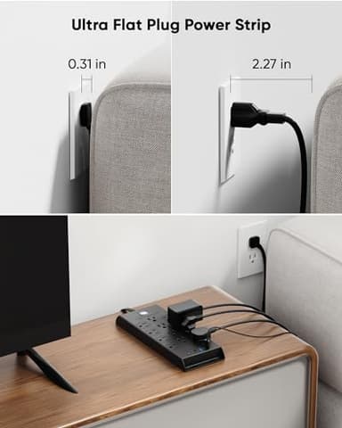 Surge Protector Power Strip 4800J, LeZone 10Ft Long Extension Cord Flat Plug, 12 Outlets 2 USB C 2 USB Ports, Wall Mountable, 20W Desk Charging Station, Black - Image 3