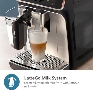 Philips 5500 Series Fully Automatic Espresso Machine, LatteGo Milk System, Integrated Grinder, 20 Hot & Iced Coffee Pre-Sets, SilentBrew, 15-Bar, Black Chrome (EP5544/94) (Renewed) - Image 4