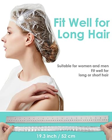 Auban 100PCS Disposable Shower Caps, Plastic Clear Hair Cap Large Thick Waterproof Bath Caps for Women, Hotel Travel Essentials Accessories Deep Conditioning Hair Care Cleaning Supplies(20.5") - Image 2