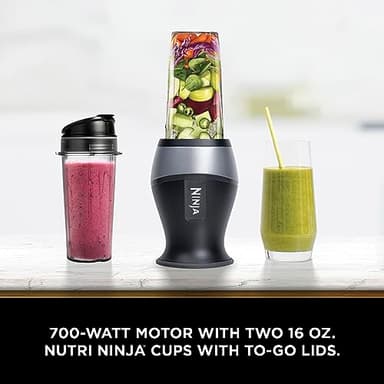 Ninja Fit Compact Personal Blender, Portable Blender for-Smoothies, Shakes, Food Prep, and Frozen Blending, 700-Watt Base, (2) 16-oz. Cups and Spout Lids, Black QB3001SS - Image 2
