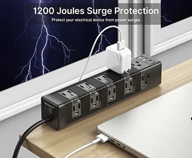CCCEI Standing Desk Clamp Power Strip with 15 Outlets, Black Desktop Edge Mount Surge Protector Outlet, Fast Charging USB-A and 45W USB-C Ports, 10 FT Flat Plug, Black Fit 1.6 inch Table top. - Image 7