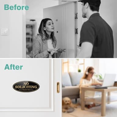 No Soliciting Sign - Self Adhesive 7" x 3" No Solicitor Metal Signs for House - Made From Durable Aluminum for Indoor/Outdoor Use - Waterproof and Weather Resistant (2 Pack GOLD) - Image 8