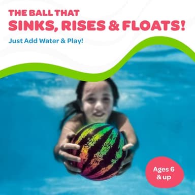 Watermelon Ball JR Durable Fillable Pool Toy for Underwater Games - Football, Basketball & Rugby - Perfect for Water Parties - Fun for Adults & Kids Alike - Ages 6+, 6.5" Multicolor - Image 2