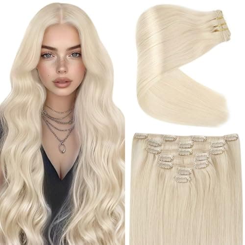 Ve Sunny Blonde Clip in Hair Extensions Real Hair Extensions Clip in Human Hair Clip in Extensions Real Human Hair Natural Look Human Hair Extensions Clip ins 18inch 7pcs 120g - Image 1