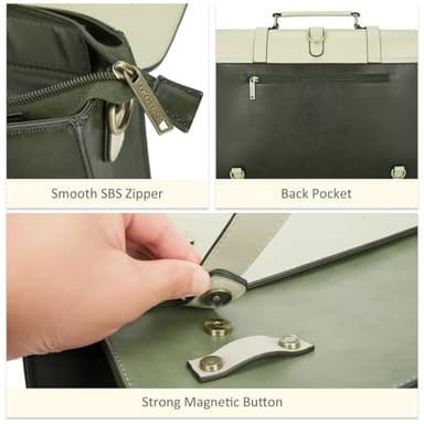 ECOSUSI Laptop Bag for Women Vegan Leather Messenger Bag Fashion Briefcase Backpack 15.6 inch Computer Satchel Bag (Green) - Image 5