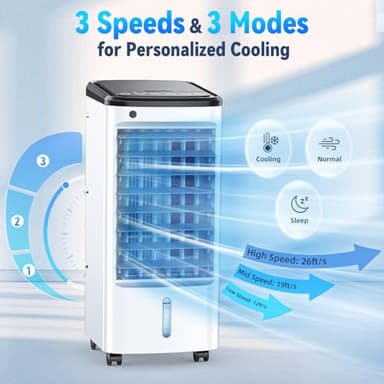 FANCOLE Windowless Portable Air Conditioners with 6 Ice Packs, 12H Smart Timer for Auto-off, 26Ft Remote, Top Fill Dual Tank, 3Speeds Evaporative Air Cooler, 70°Auto Swing Swamp Cooler Air Conditioner - Image 4