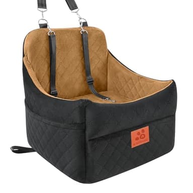 GL GLENSLAVE Dog Car Seat for Small/Medium Dogs, Dog Booster Car Seats with Thick Cushion for Dogs Under 35lbs, Detachable Washable Pet Car Seat with Storage Pockets, 2 Safety Belts(Black/Coffee) - Image 1