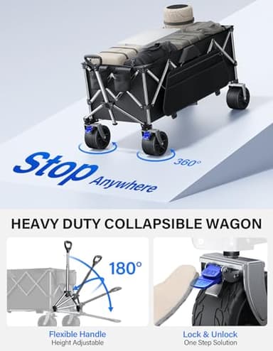 everyfun Pro Collapsible Wagon, 440 lbs Foldable Utility Wagon Cart with Big Wheels, Heavy Duty Folding Wagon for Beach/Garden/Camping/Grocery-Black - Image 5