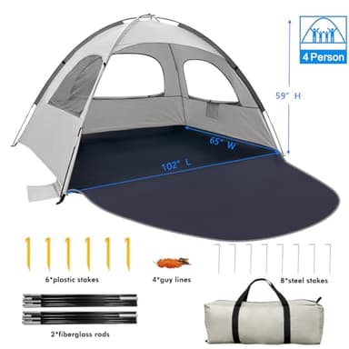 WhiteFang Beach Tent Anti-UV Portable Sun Shade Shelter for 4 Person, Extendable Floor with 3 Ventilating Mesh Windows Plus Carrying Bag, Stakes and Guy Lines (Baby's Breath) - Image 7