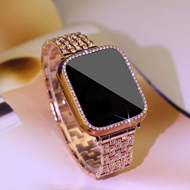 SUPOIX Compatible with Apple Watch Band 40mm + Case, Women Jewelry Bling Diamond Rhinestone Replacement Metal Strap &Soft TPU Protector Case for iWatch Series 6/5/4/se(Rose gold) - Image 4
