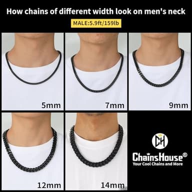 Mens Cuban Link Chain, Black Miami Cuban Chain Necklace for Men, 9mm Wide Hip Hop Mens Jewelry, 24" - Image 5