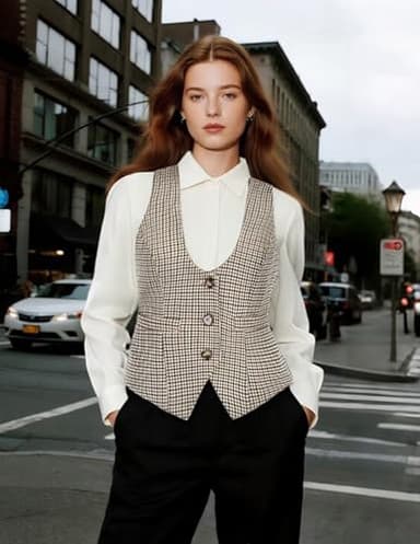 GRACE KARIN Vest Top for Women Brown Lightweight Dressy Suit Vest(M, Brown Plaid) - Image 4