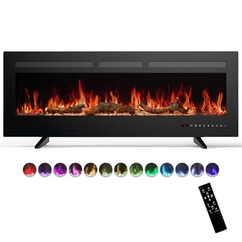 Sweetcrispy 50" Electric Fireplace Wall Mounted or Recessed Insert, 1500W/750W Freestanding Fireplaces Heater with Remote Control,13 Adjustable Flame Color, 12H Timer, Touch Screen - Image 1
