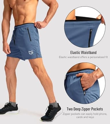 G Gradual Men's Running Shorts with Zipper Pockets Quick Dry Gym Athletic Workout 5" Shorts for Men (Dusty Blue, Small) - Image 4