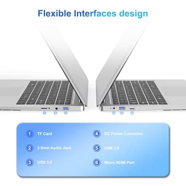 Laptop Computer, 14 inch Laptop Dual-Core Cerelon N4000 6GB RAM 128GB SSD Portable Laptop, 1366x768 IPS Display Fanless Design Laptop PC, WiFi 2.4/5G, BT 5.0, USB 3.0, Mini HDMI, Include USB-C Hub - Image 4