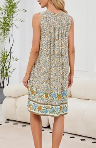 POGTMM Women Sleeveless Shift Dress Sundress Floral Print House Dresses for Women with Pockets (XL, D4-Apricot) - Image 5