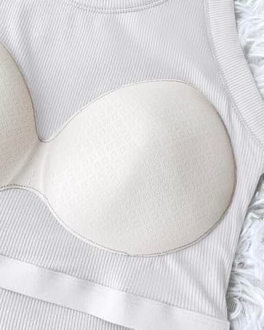 CHICME 2 Piece Built in Bra Tank Tops for Women Ribbed Tank Top Fitness Racerback Workout Tops Black White-L - Image 8