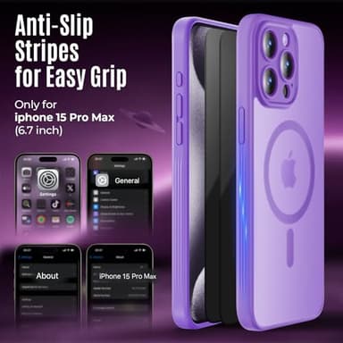 Symcele Designed for iPhone 15 Pro Max Case, Compatible with MagSafe, with Privacy Screen Protectors X2, [Camera Protection] [15FT Military Drop Protection] Shockproof Phone Case, 6.7", Light Purple - Image 6