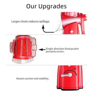 ChinKc Rotary Cheese Grater Shredder - Upgraded 5 in 1 Cheese Grater with Handle and Strong Suction Base, Multi-purpose Julienne Slicer Ice Shaver Nuts Grinder for Ice, Vegetables, Fruit, Nuts - Image 4
