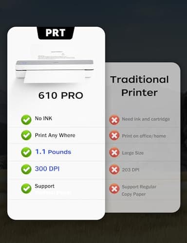 PRT Portable Printer Wireless for Travel, Inkless Bluetooth Small Mobile Thermal Printer, Support 8.5" X 11", A4, Compatible with iOS, Android, Laptop for Home Use, Office & Vehicles, 300 DPI, White - Image 6