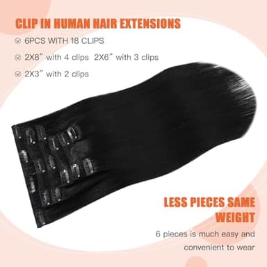 UGOTRAYS Black Hair Extensions Clip in Real Human Hair 120g 20 Inches 100% Remy Human Hair Natural Black Straight Double Weft for Full Head 7pcs 16clips One Pack - Image 2