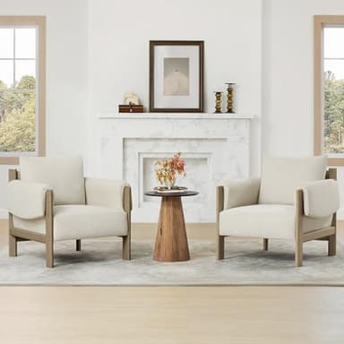 CHITA Accent Chair, Mid Century Modern Fabric Upholstery Armchair for Living Room, Grey Solid Wood Frame, Fabric in Linen - Image 4