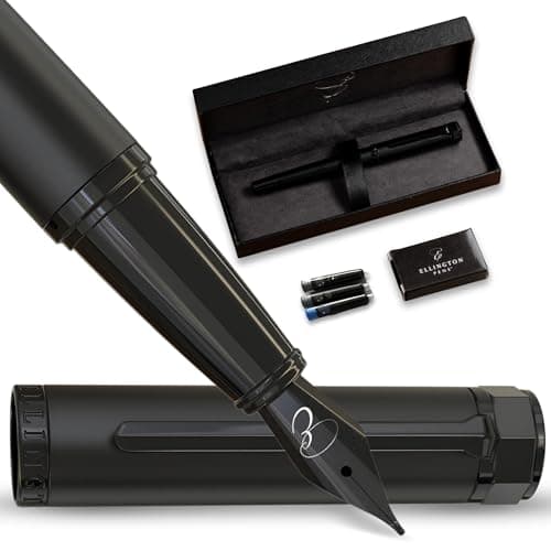 Ellington Pen Luxury Fountain Pen Set - Fountain Pens For Writing - Smooth Medium Nib - Includes Refillable Ink Converter, 3 Ink Cartridges, Gift Box - Calligraphy, Journaling, Sketching (The Stealth) - Image 1