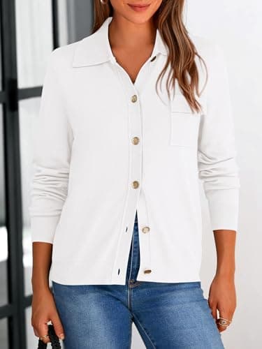 PRETTYGARDEN Women's 2025 Fall Long Sleeve Knitted Button Down Shirts Light Collar Cardigan for Women Dressy Casual Tops (White, Medium) - Image 4
