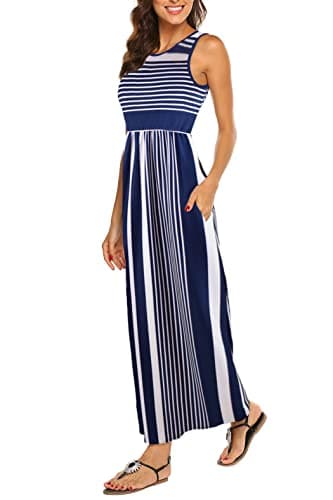 Hount Women's Summer Vacation Beach Dresses Casual Long Sun Dress Navy White XL - Image 1