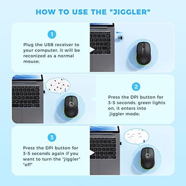 PEIOUS Wireless Mouse Jiggler - LED Wireless Mice with Build-in Jiggler Mover, Rechargeable Moving Mouse for Computer with Undetectable Random Movement Keeps PC Laptop Awake - Black - Image 2