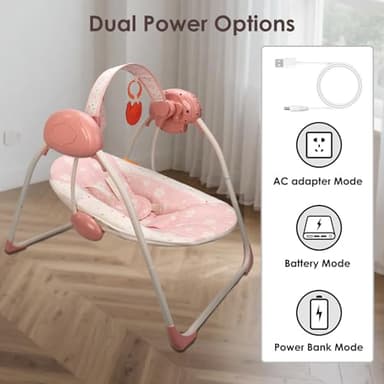 Baby Swings for Infants, Tiny Marvels Portable Swing with Adaptable Speed, Music, Removable-Toy-Bar, Foldable Infant Swing for Indoor and Outdoor Use, 0-9 Months 6-20 lbs(Blush Bloom) - Image 2