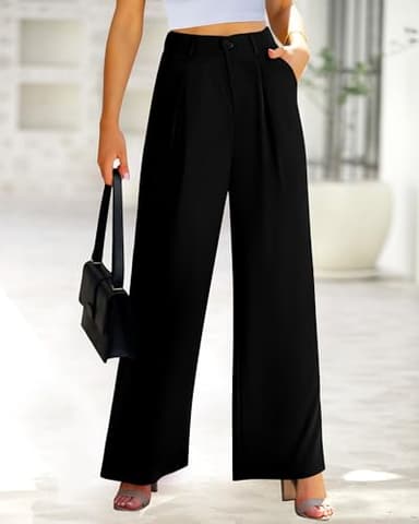 BTFBM Women High Waist Palazzo Pants Fall 2025 Casual Wide Leg Trousers Loose Work Office Business Suit Pant Pockets(Black, Large) - Image 2