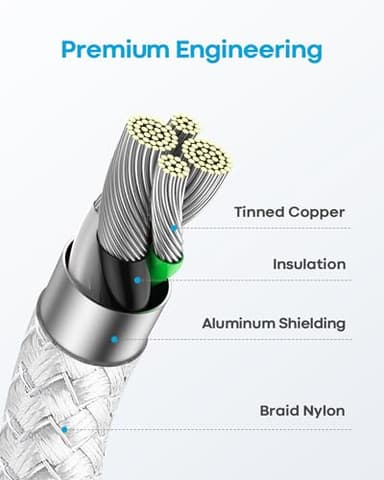 Huukein White USB C Cable 10 ft, Long USB A to USB C Cable Fast Charging, USBC Charger Cord Braided for iPhone 17 Air 16 15 Pro Max Plus, for Samsung Galaxy S21 Note 10 - Image 4