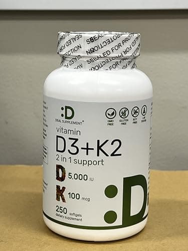 DEAL SUPPLEMENT Vitamin D3 5,000 IU + K2 MK7 Softgels, 250 Count | 2-in-1 Complex | Supports Heart, Bone, Teeth & Immune Health | Easy to Swallow - Image 2
