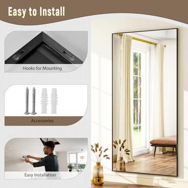 GLSLAND 76"x34" Full Length Mirror Extra Large Hanging or Leaning Rectangle Mirror Aluminum Alloy Thin Frame Bedroom Floor Dressing,Black - Image 7