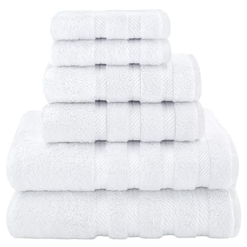American Soft Linen Luxury 6 Piece Towel Set, 2 Bath Towels 2 Hand Towel 2 Washcloths, 100% Cotton Turkish Towels for Bathroom, White Towel Sets - Image 1