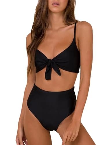 Blooming Jelly Womens High Waisted Bikini Set Tie Knot High Rise Two Piece Swimsuits Bathing Suits 2025 (Large, Black) - Image 1