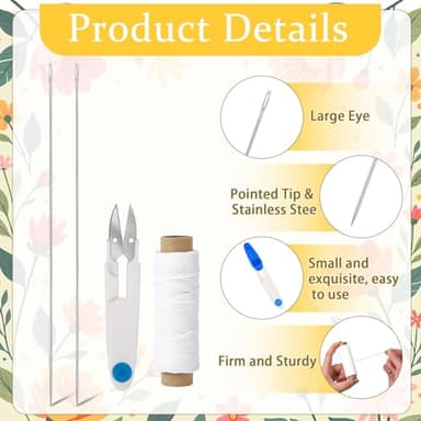 Kaiolbly 9 Pcs Lei Needle Kit, 4 Pcs 14 Inch Stainless Steel Long Lei Needle to Make Hawaiian Leis 4 Lei String 1 Sewing Scissors Lei Making Kit for DIY Graduation Hawaiian Flower Lei Wreath Accessory - Image 3