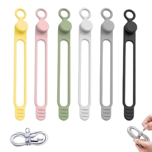 Data Cable Organizer, 2025 New Elastic Silicone Cable Straps Cord Organizer, Reusable Cable Ties Wire Organizer for Bundling and Fastening Earphone, Phone Charger (6 Pcs) - Image 1