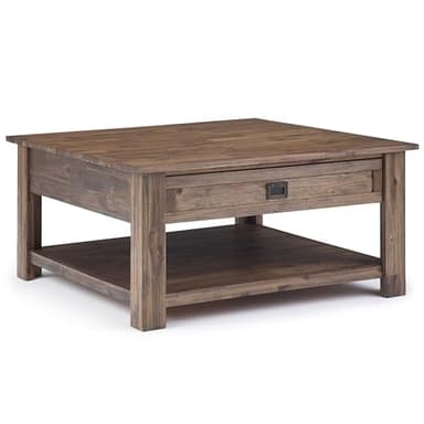 SIMPLIHOME Monroe Square Coffee Table - 38 inch Wide Solid Acacia Wood Living Room Table in Rustic Natural Aged Brown, Rustic Cocktail Table for Family Room or Lounge with 2 Drawers and Open Shelf - Image 1
