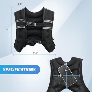 ZELUS Weighted Vest, 6lb/8lb/12lb/16lb/20lb/25lb/30lb Weight Vest with Reflective Stripe for Workout, Strength Training, Running, Fitness, Muscle Building, Weight Loss, Weightlifting, Black(30 lb) - Image 9