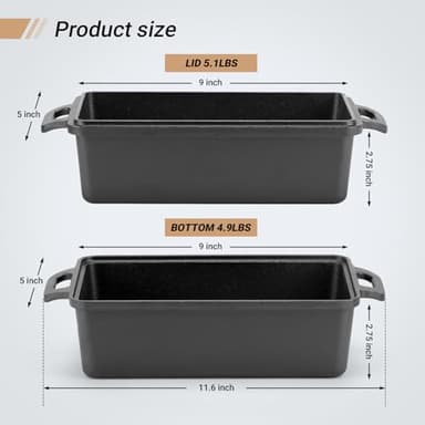 Northriver Casting 9×5 Inch Cast Iron Loaf Pan with Lid | Bread Baking Pan | Even Heat Distribution for Homemade Bread, Cake, and Meatloaf | 2 Piece Set - Image 2