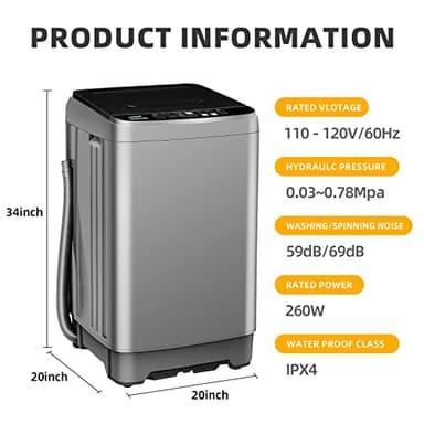 Zyerch Portable Washing Machine 17.7lbs Full-Automatic Compact Washer Machine for Apartment, 10 Wash Program Small Portable Washer for Dorm, Apartment, RV, Home, Grey - Image 7