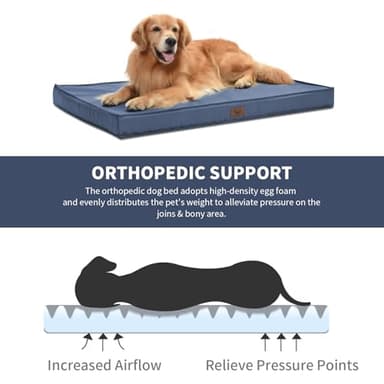 Tail Stories Outdoor XXL Dog Bed Waterproof, Dog Bed for Extra Large Dogs, Orthopedic Egg Foam Pet Bed with Washable and Removable Oxford Cooling Cover, Navy - Image 2