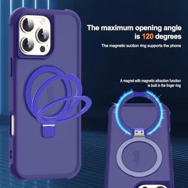 SKYLMW Compatible with iPhone 16 Pro Max Case with Invisible Magnetic O-Ring Stand Military-Grade Translucent Case for iPhone 16 ProMax 6.9" [Compatible with Mag-Safe][Great Grip Feeling], Navy - Image 9