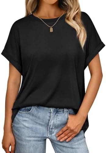 AUTOMET Women's Oversized Short Sleeve T-Shirt, Casual Drop Shoulder Top with Roll-Up Cuff Sleeves for Summer - Image 3