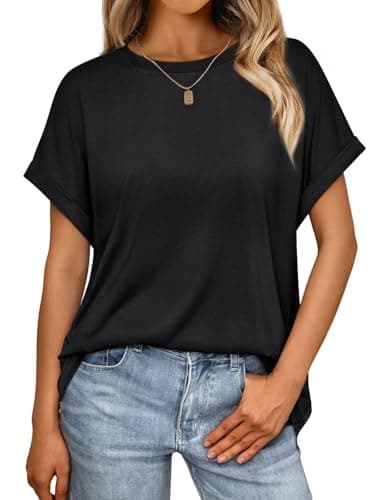 AUTOMET Womens Summer Tops Oversized Short Sleeve Business Casual Dressy T Shirts Trendy Fashion Clothes Spring Outfits 2025 Black S - Image 1