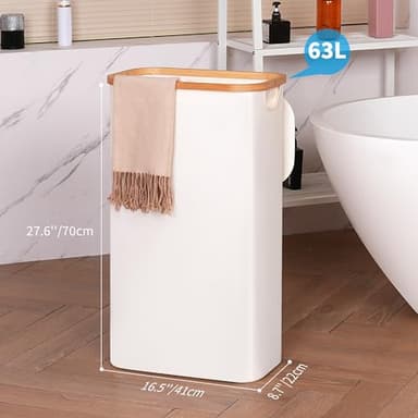 efluky Slim Laundry Basket with Lid, Narrow Laundry Hamper with Removable Bag, Skinny Dirty Clothes Basket with Bamboo Handles for Bathroom, Bedroom & Laundry Room, 63L Beige - Image 4